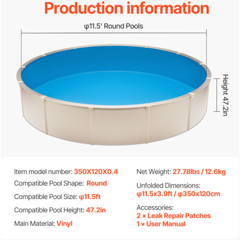 Mophorn Runde Poolfolie, 460x120 Cm, Innenfolie, Ersatzfolie