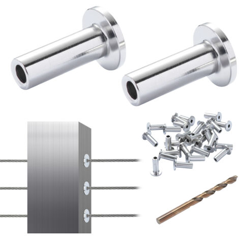 Drahtseilhülsen Set 40 Stück Aus Edelstahl 316 + Bohrkrone, 3/16 & 1/8 Zoll