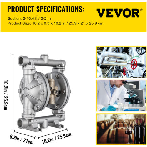 VEVOR Luftbetriebene Doppelmembranpumpe – 1/2 Zol Produktbild-Vorschau 2