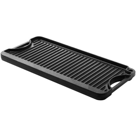 Mophorn Wendbare Grillplatte aus Gusseisen (492 x 218 mm), tragbare rechteckige Bratpfanne mit Griff, vielseitiges Kochgeschirr für Herdplatten und Grill drinnen und draußen, schwarz