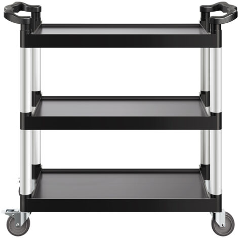 Mophorn Mehrzweckwagen, 226 kg Tragkraft, 3-stufiger Universalwagen aus Kunststoff mit 360° Schwenkrädern (2 mit Bremse), 106x49x98 cm großer Servierwagen für Lager, Büro, Zuhause, Restaurant, Küche