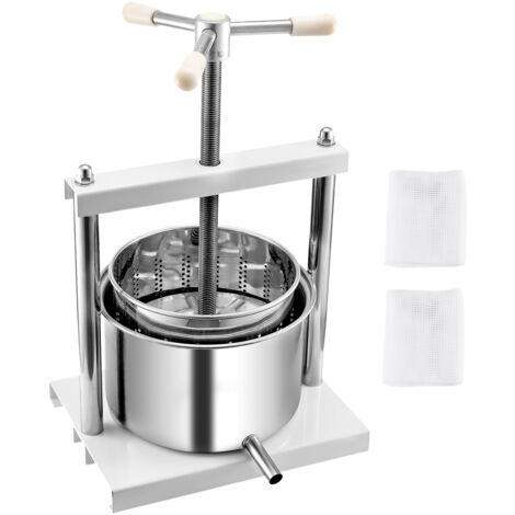 Mophorn Manuelle Obstpresse (1,45 Gal/5 l), zwei Edelstahlfässer, Entsafter für Apfelwein, Äpfel, Trauben, Honig, Olivenöl und mehr mit dreieckigem Griff für den Einsatz zu Hause oder im Freien