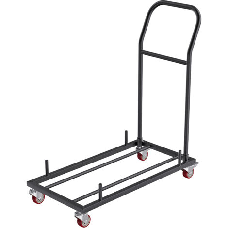 Mophorn Klappstuhl-Rollwagen, Eisenwagen mit Platz für 12 Stühle, Trolley mit 4 Rollen, Lager- und Transportwagen für flach stapelbare Stühle aus Kunststoff und Holz, Schwarz