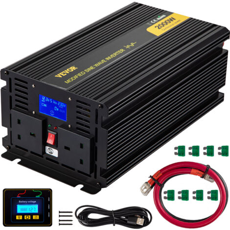Mophorn 2000W Wechselrichter, modifizierte Sinuswelle DC 12V zu AC 240V, Auto-Konverter mit LCD-Display, Fernbedienung, LED-Anzeigen, AC-Steckdosen, für Auto, Wohnmobil, LKW, Boot, Reisen, Camping