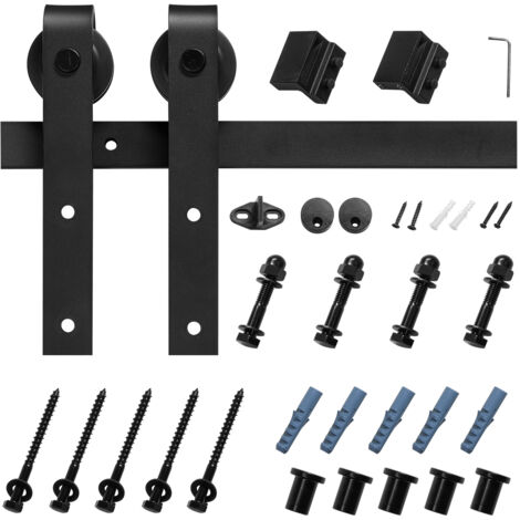 Mophorn Schiebetürsystem 1,5 m Laufschiene, Türbeschlag mit einer Tragfähigkeit von 150 kg, geeignet für Türen bis zu 762 mm Breite und einer Dicke von 34,92 bis 44,45 mm, Schwarz (1/5)