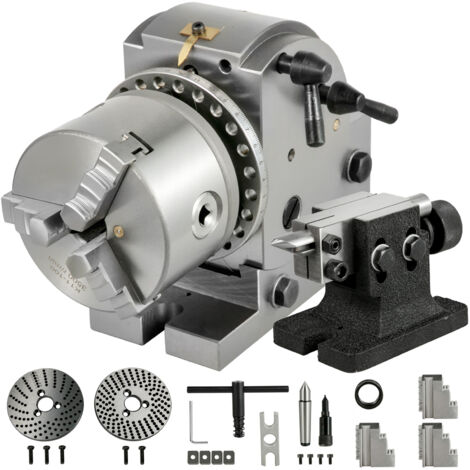 Mophorn 4-Zoll-Indexierkopf zum Fräsen, 100 mm, halbuniverseller Teilkopf mit 3-Backenfutter, Indexplatten und Reitstock für Präzisions-Drehtisch, Schwarz