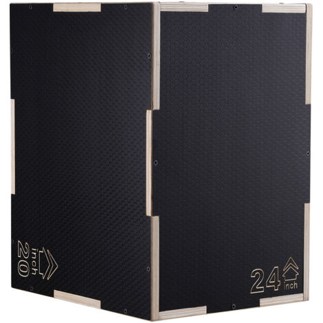 Mophorn 3 in 1 Plyometrische Sprungbox 24/20/16 Zoll, rutschfest für Heimtraining, Kondition und Kraft, Plyo-Box aus Holz, schwarz