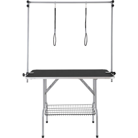 Mophorn Fellpflegetisch für Haustiere mit zwei Armen und Klemme, 117 cm, zusammenklappbar für mittelgroße und kleine Hunde, inklusive 2 No-Sit-Hüfthaltern, 149,7 kg Tragkraft