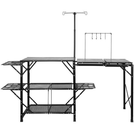 Mophorn Camping-Küchentisch, einteilige, zusammenklappbare, tragbare Kochstation mit Tragetasche, langer Aluminiumtisch, 3 Beistelltische, 2 Ablagen und abnehmbare Spüle