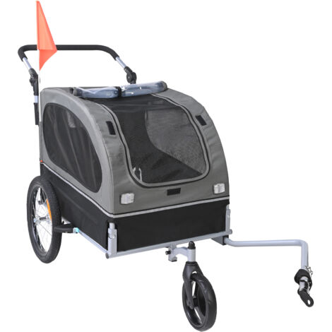 Mophorn Fahrradanhänger für Hunde, 40 kg Tragkraft, 2-in-1-Kinderwagen, leicht zusammenklappbarer Rahmen, Universalkupplung, Reflektoren, Flagge, Schwarz/Grau