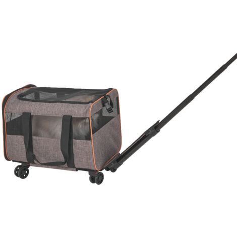 Mophorn Katzentransportbox mit Rädern, von Fluggesellschaften zugelassene rollende Haustiertransportbox, Teleskopgriff und Schultergurt für Haustiere bis zu 10 kg, Grau