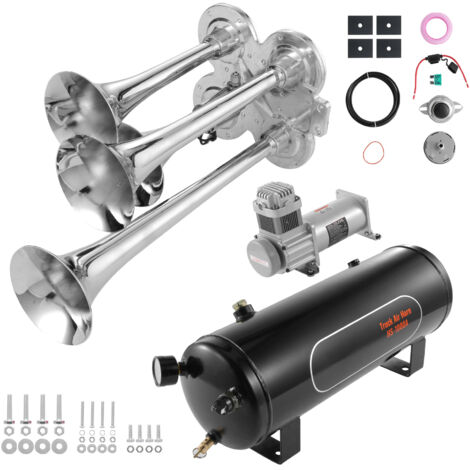 Mophorn 4-Trompeten-Zughupen-Set, 150 dB, für jedes 12-V-Fahrzeug (Auto, LKW, Zug, Transporter, Boot), 12 V, 160 psi Kompressor, 2,6 Gal/10 L Tank, Manometer