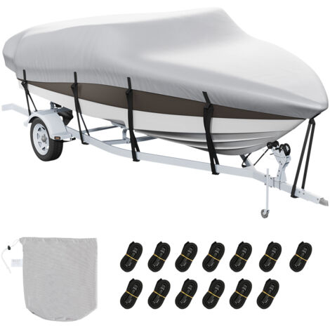 Mophorn Bootsabdeckung, 5180-5790 mm, trailerbar, wasserdicht, 600D PU-Oxford in Marinequalität, inkl. Motorabdeckung und Schnallenriemen für V-Rumpf, Tri-Hull, Fish Ski, Runabout, Bassboote, grau