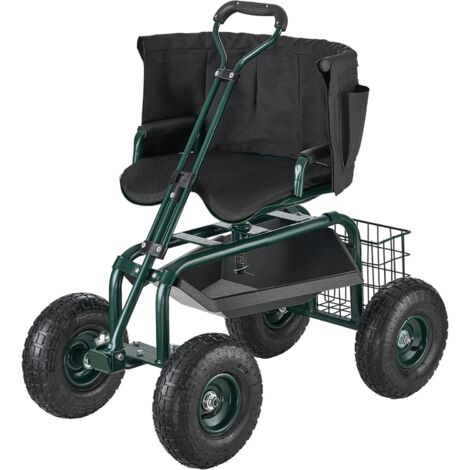 Mophorn Mobiler Gartensitz 810x480x690/770 mm, höhenverstellbarer und um 360° drehbarer Sitz, Belastbarkeit bis 180 kg, mit Rückenlehne und Werkzeugaufbewahrung, ideal für Garten, Hof und Terrasse (1/5)