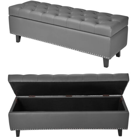 Mophorn Sitzbank Ottomane (415 x 1305 x 440mm) aus PU-Leder mit Holzbeinen & Stauraum, elegante Schuhbank mit 300 kg Belastbarkeit, vielseitige Bank für Wohnzimmer, Schlafzimmer und Esszimmer in Grau (1/5)