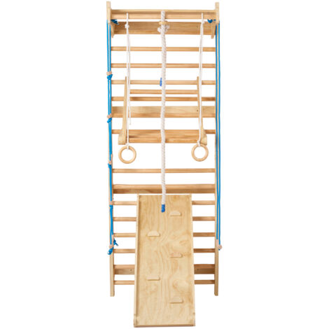 Mophorn Schwedische Leiterwand, 8-in-1 Indoor-Klettergerüst mit 15 Stufen, belastbar bis 100 kg, Wand-Kletterspielset mit Wandleiter, Rutschbrett, Klimmzugstange, Turnringen
