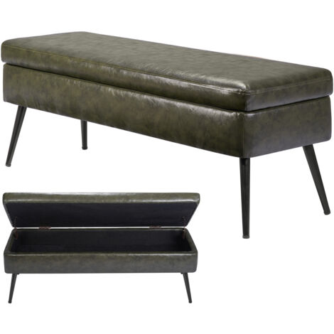 Mophorn Sitzbank Ottomane (400 x 1200 x 450 mm) aus PU-Leder mit Metallbeinen & Stauraum, gepolsterte Schuhbank mit 300 kg Belastbarkeit, stilvolle Bettbank Schlafzimmerbank für Wohnzimmer Esszimmer (1/5)