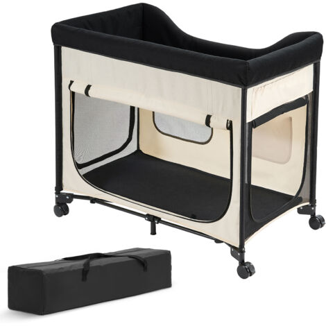 Mophorn Erhöhtes Haustierbett (XL), faltbare Hundeliege mit 600D Oxford-Stoff und weichem Samt, tragbares Kinderbett mit Rädern, seitlichen Aufbewahrungstaschen und Tragetasche, Beige (1/5)