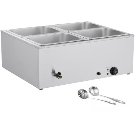 Mophorn Kommerzieller Speisenwärmer mit 4 Behältern (1/2 Größe), 1,5 kW elektrischer Wärmebehälter aus Edelstahl, inklusive Abdeckungen und Suppenkelle – ideal für Catering, Restaurants und Partys