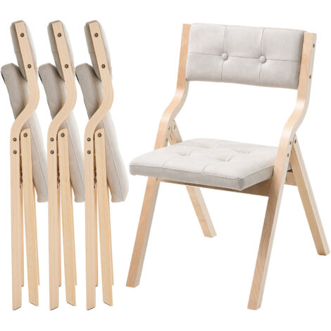 Mophorn Klappbarer Gartenstuhl mit gepolstertem Sitzkissen und Holzrahmen, 4er-Set. Vielseitiger Esszimmerstuhl für Küche, Büro oder Veranstaltungen. Belastbar bis 180 kg, faltbar, Beige und Weiß. (1/5)