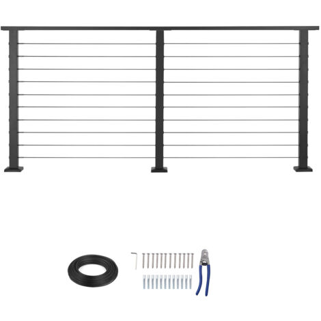 Mophorn Geländer-Komplettset mit Pfosten, mattschwarzer Edelstahl-Handlauf, geeignet für Außen- und Innentreppen, mit horizontalen Löchern für Treppen, Terrassen und Balkone, 50x25x1981mm