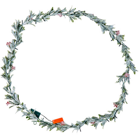 Mophorn Weihnachtsgirlande 2,7m,naturgetreues Grün, Tannengirlande mit Weinreben, Olivenblättern und Beeren, künstliche immergrüne Girlande mit Lichterkette für festliche Dekoration von Kaminsimsen (1/5)