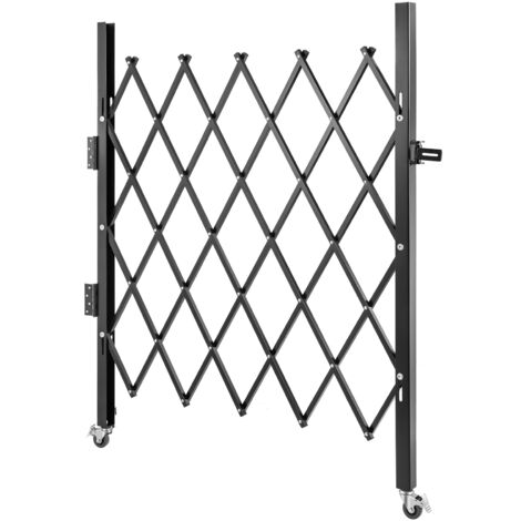 Mophorn Einzelnes Sicherheitstor 108 x 132cm aus Kanalstahl, faltbares und flexibel erweiterbares einziehbares Verkehrshindernis, 360°-rollbares Barrikadentor in Schwarz für Straßen, und Einfahrten