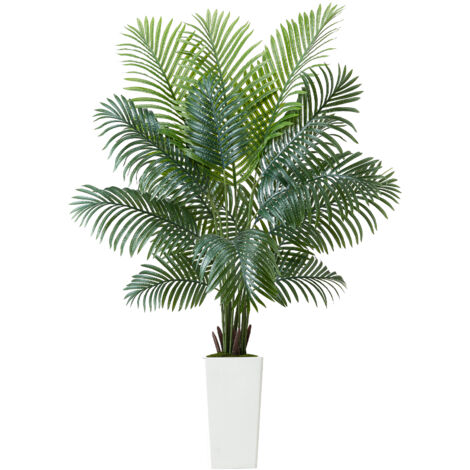Mophorn Künstliche Areca-Palme, 1,8 m, tropische Kunstpflanze mit weißem Pflanzgefäß, dekorative Seidenpflanze im Topf für Veranden, Wohnzimmer, Terrassen, Zuhause und Büro (1/5)