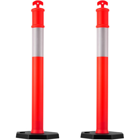 Mophorn Verkehrsleitpfosten 2 Stück (114 cm) mit stabilem Sockel und Reflektorstreifen, strapazierfähige Absperrpfosten für Baustellen, Parkplätze und zur Steuerung von Menschenmengen, rot