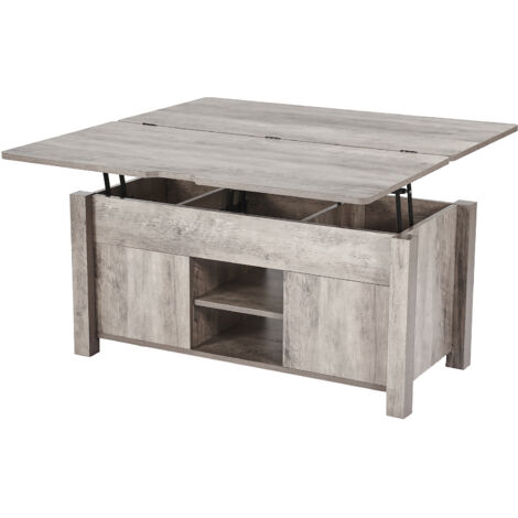 Mophorn Lift-Top Couchtisch 100cm,rustikaler Kaffeetisch mit Scheunentor-Design & verborgenem Stauraum, rechteckige Hubtischplatte für Büro oder Zuhause, vielseitiger Wohnzimmertisch in Eichenoptik