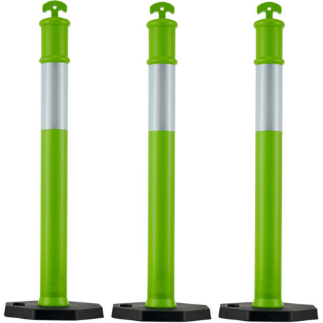 Mophorn Verkehrsleitpfosten 3er-Set (114 cm) mit stabilem Sockel und reflektierenden Streifen, Absperrpfosten für Baustellen, Parkplätze und Menschenmengensteuerung, Grün