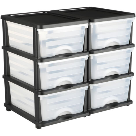 Mophorn Schubladenwagen mit 3 Schubladen (2er-Pack), mobiler Rollcontainer aus Kunststoff mit transparenten Fächern für Büro, Bastelräume und Klassenzimmer (1/5)