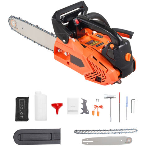 Mophorn 25-cc-Benzin-Kettensäge mit 305-mm-Schwert, 1,02-PS-Motor, ergonomischem Griff, zwei separaten Kraftstofftanks und Sicherheits-Stopp-Funktion, max. 12000 U/min, ideal für Holzarbeiten
