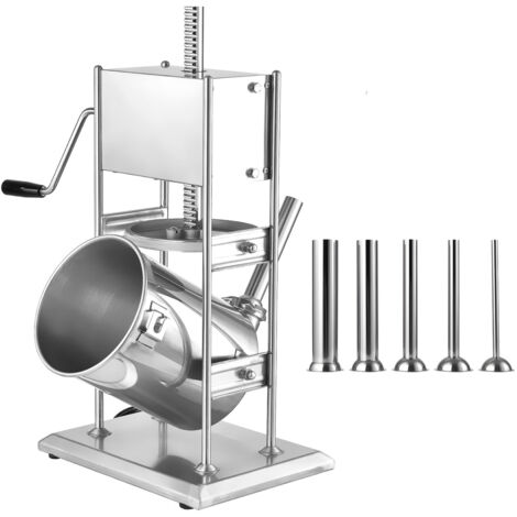 Mophorn Manueller Wurstfüller 10 L vertikal, Wurstfüllmaschine aus Edelstahl mit 2 Geschwindigkeiten (schnell/langsam) und 5 Füllrohren für Fleischverarbeitung