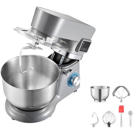 Mophorn Eismaschine mit 1,7 L Fassungsvermögen, 6 Geschwindigkeitsstufen, LED-Digitalanzeige, Timer, Rührpaddel, Knethaken und Spritzschutz. Farbe: Grau, Leistung: 1400 W