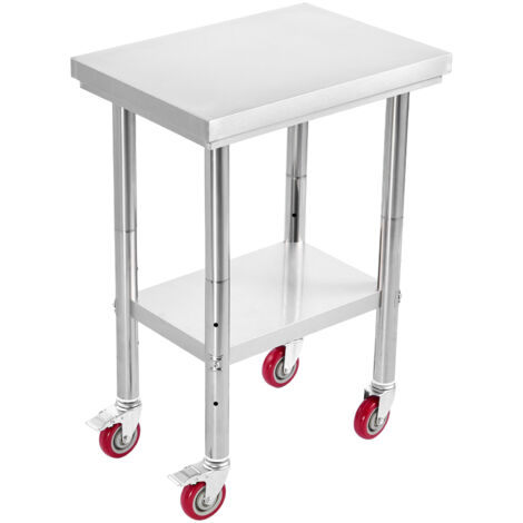 Mophorn Edelstahltisch Arbeitstisch Küchentisch (61 x 45 cm) zur Lebensmittelzubereitung mit Rollen, Zubereitungstisch mit höhenverstellbarem Unterregal für Gastronomie, Hotels, Werkstätten