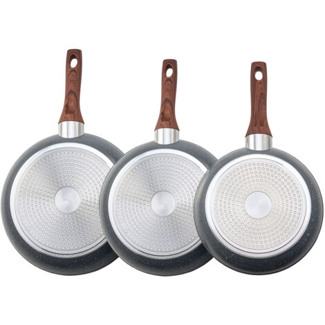 Mophorn Bratpfannen-Set 3-teilig (250 / 280 / 325 mm), robuste Aluminium-Pfannen mit Antihaftbeschichtung, vielseitig einsetzbar für Gas-, Elektro- und Induktionsherde, Farbe Grau