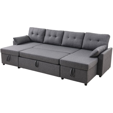 Mophorn U-förmiges Schlafsofa, wandelbares Bettsofa mit 2 Seitentaschen, 2 Kissen und Doppel-Chaiselongue, Ausziehcouch für 6 Personen mit großzügigem Stauraum für Wohnzimmer, Wohnung, Metallrahmen (1/5)