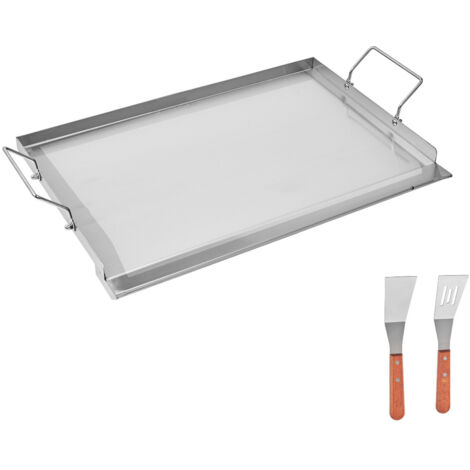 Mophorn Grillplatte aus Edelstahl, rechteckige Platte (585 x 365 mm) mit glatter Oberfläche, geeignet für Gasgrills und BBQ, vielseitiges Kochgeschirr für Teppanyaki und Familiengerichte