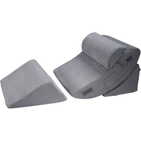 Mophorn Orthopädisches Keilkissen-Set, 4-teilig, verstellbar für Bett, Unterstützung für Beine, Nacken & Schultern, lindert Rückenschmerzen, ideal zum Aufrichten im Bett, Dunkelgrau (1/5)