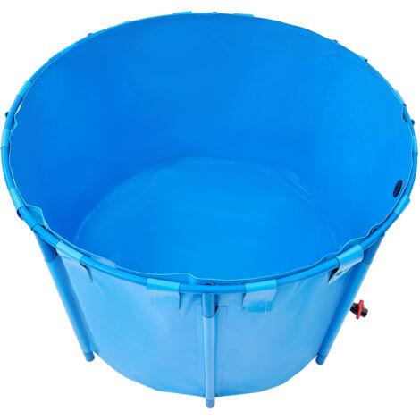 Mophorn Faltbarer Fischteich aus Segeltuch, 1700 L Fassungsvermögen, rundes PVC-Aquarium mit stabilem Rahmen und Ablassventil, ideal für die Zucht von Koi und Goldfischen (blau)