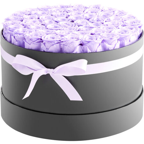 Mophorn 50x Konservierte Rosen in runder Box, langlebiger Blumenstrauß, Geschenkbox für Ehefrauen, Mütter, Partner, ideal für Hochzeit, Muttertag, Valentinstag, Weihnachten, Lavendelviolett