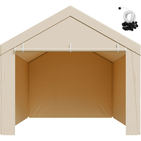 Mophorn Carport-Ersatzdach, 3,05 x 6,09 m, Garagenzeltplane mit Seitenwänden, UV-resistent, robuste Plane für Autounterstände mit Ballfangnetz, Beige, ohne Rahmen (1/5)