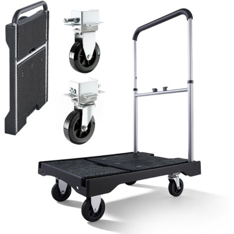 Mophorn Klappbarer Plattformwagen 150 kg, Transportwagen mit Lenkrollen, Handwagen mit rutschfester Ladefläche & verstellbarem Griff, Klappwagen für Transport, 680x495x1150 mm Rollwagen für Lager