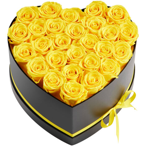 Mophorn 27 Stk. Ewige Rosen in Herzbox, konservierte Blumenarrangements, Geschenkbox für Ehefrau, Mutter, Partnerin, ideal für Hochzeit, Muttertag, Valentinstag, Weihnachten, Gelb (1/5)