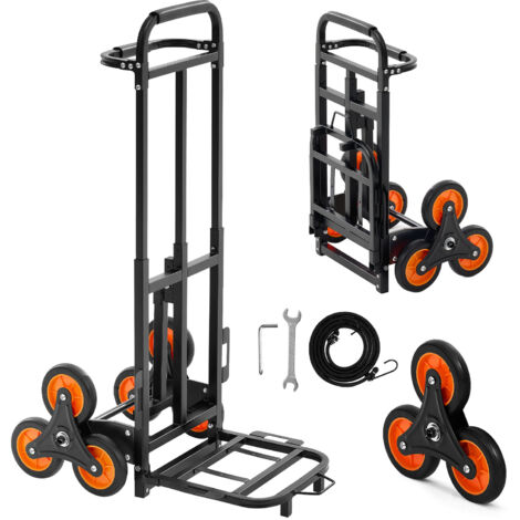 Mophorn Klappbare Treppensackkarre mit 100 kg Tragkraft, Treppensteiger mit Teleskopgriff, 6 Rädern und 2 Spanngurten, vielseitige Transportkarre für Haushalt, Einkäufe und Lagerarbeiten