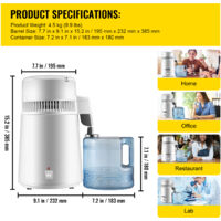 Mophorn Pure Water Distiller, 4 l Edelstahl-Innentank, 750 W Wasserreiniger, Filter-Wasserdestilliergerät mit Auffangflasche für Büros und Zuhause