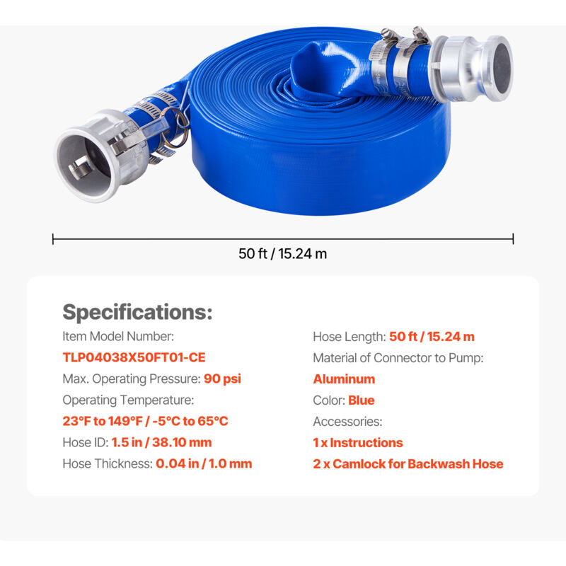 Valvola Irrigazione 2 Tubi Di Scarico PVC Blu Da 50 Piedi (15 M) - Diametro 2", Con Raccordi Camlock, Per Pompe Tubi Scarico PVC Blu 50 Piedi - Foto 8