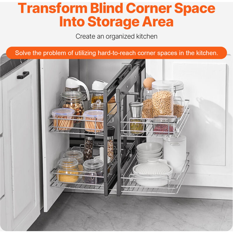 Organizzatore Estraibile A 2 Ripiani Per Armadio, 35,6x53,3x38 Cm, Finitura Cromata, Scorrevole Per Cucina E Bagno