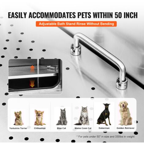 Vasca Toelettatura Cani In Acciaio Inox - Con Rubinetto, Anello Di Sicurezza, Misure 39-135 Pollici